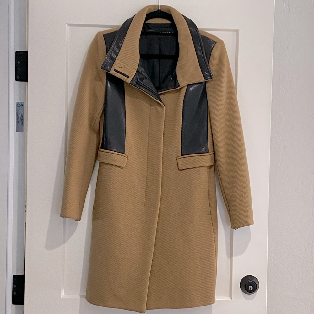 Zara Wool Coat with Leather Trim